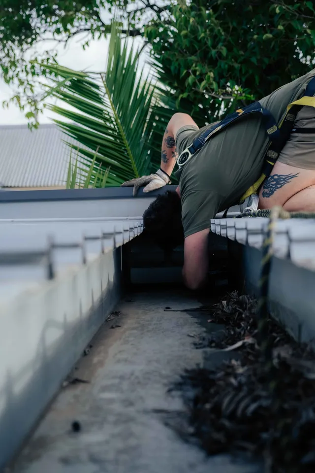 Clearing a roof gutter line