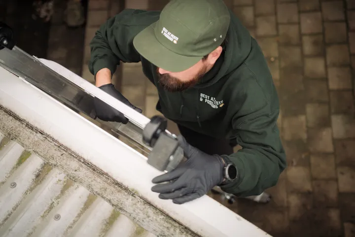 Working the eaves line on a Camberwell brick-veneer, where wall cavity gaps open up
